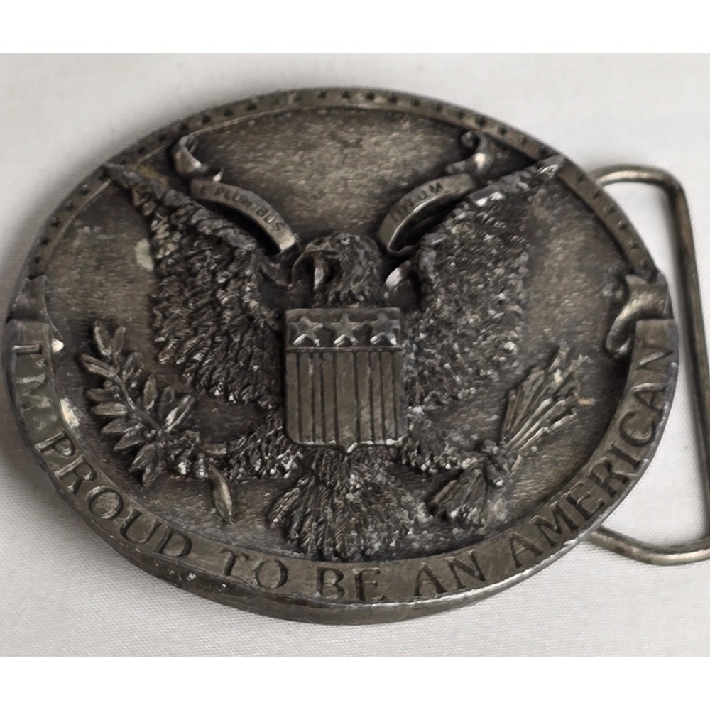 Belt Buckle - Proud To Be An American - 1981 H132 USA - Bergamot Brass Works‎